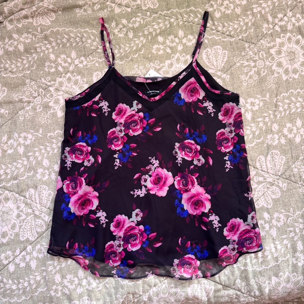Bebe- Floral  Camisole Top - Lined